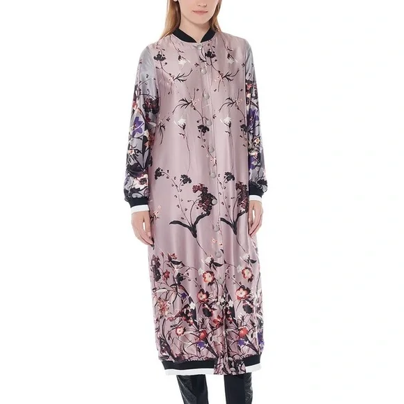 Flower Printed Long Baseball Jacket large - Picture 7 of 7